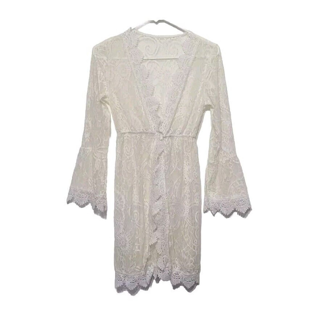 Corsica Sheer Lace Crocheted White Beach Coverup Womens Size S Pullover Plunge